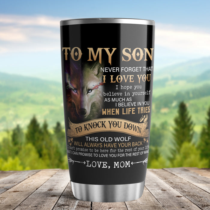 Personalized To My Son Tumbler From Parents Wolf When Life Knock You Down Custom Name Travel Cup Gifts For Christmas