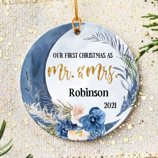 Personalized Ornament Gifts For Newlywed Our First Christmas Mr & Mrs Couple Custom Name Tree Hanging On Christmas