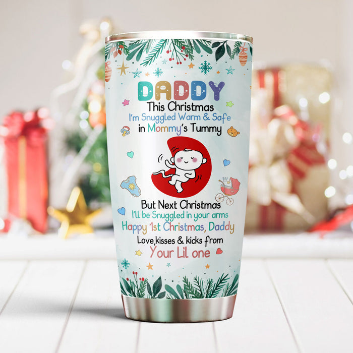 Personalized Tumbler Gifts For Future Dad Baby Snuggled In Your Arms Custom Name Travel Cup For First Birthday Christmas