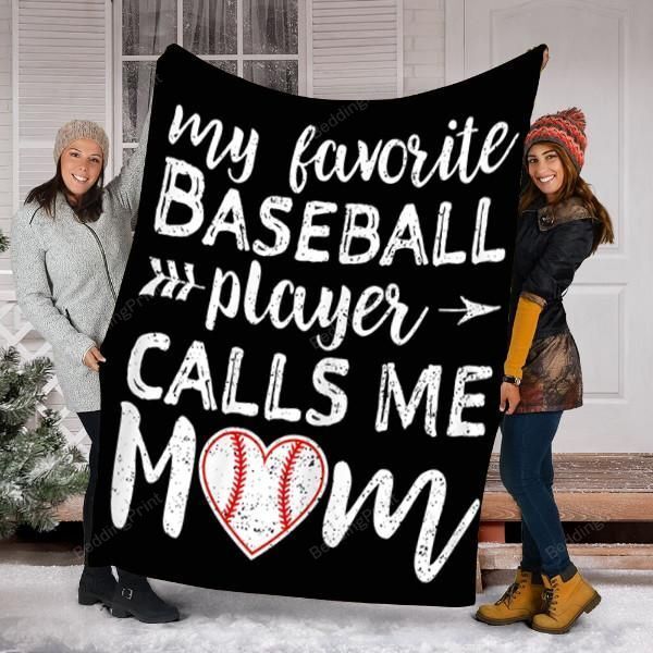 Vintage Blanket For Baseball Lovers Mom My Favorite Baseball Player Calls Me Mom Heart Ball Printed
