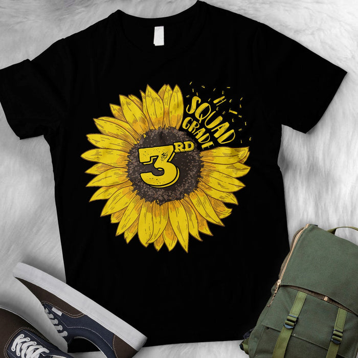 Personalized T-Shirt For Kids 3rd Grade Squad Back To School Outfit Sunflower Printed Custom Grade Level
