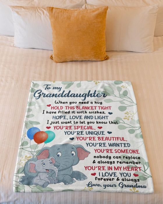 Personalized To My Granddaughter Blanket From Grandpa Grandma You're In My Heart Cute Elephants Balloon Custom Name
