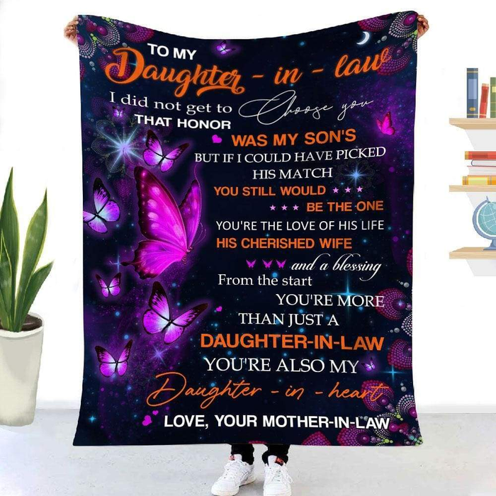 Personalized Fleece Blanket To My Daughter In Law From New Mom Lighting Pink Butterflies Design Print Custom Name