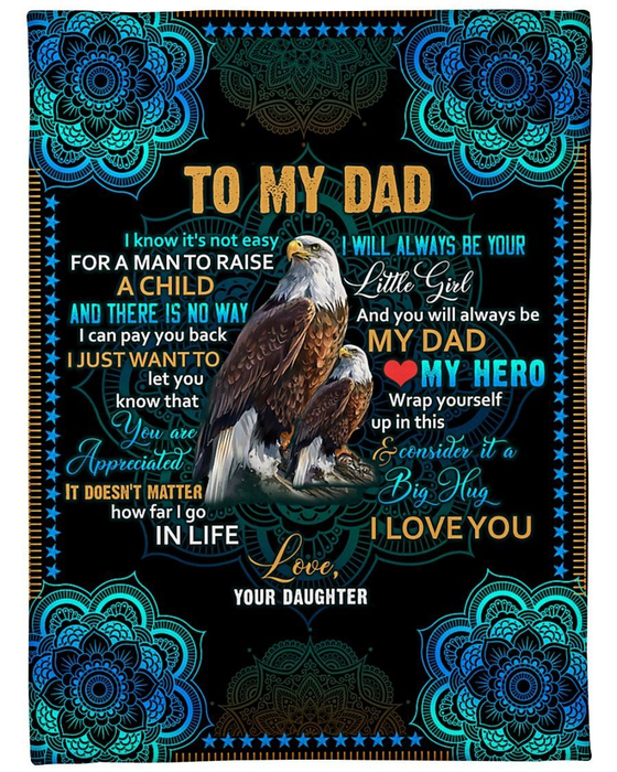 Personalized Fleece Blanket To My Dad From Daughter Son Eagles Mandala Pattern Design Prints Custom Name Throw Blanket