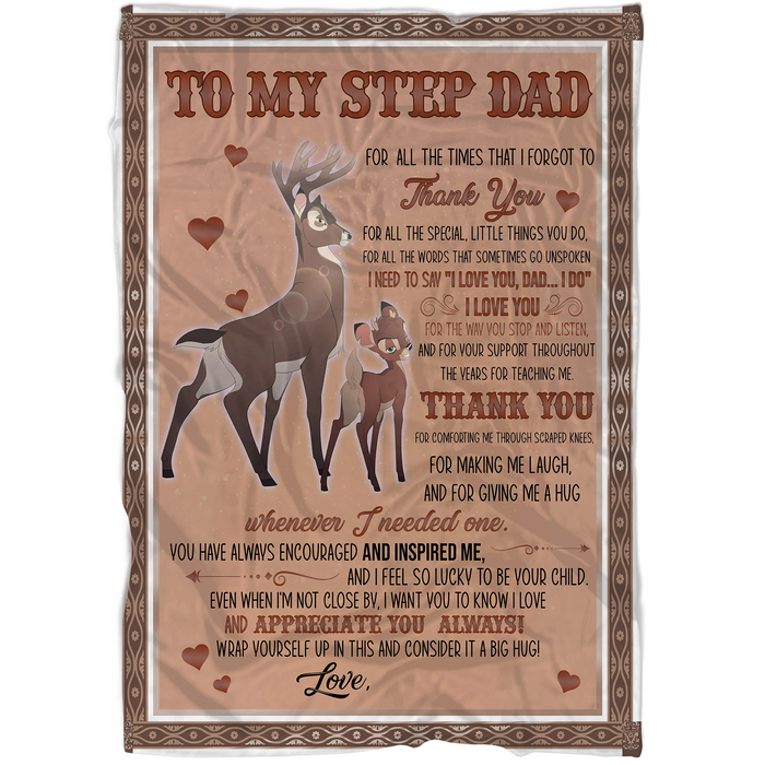 Personalized Vintage Fleece Blanket To My Step Dad For All The Times That I Forgot To Thank You Deer Print Blankets