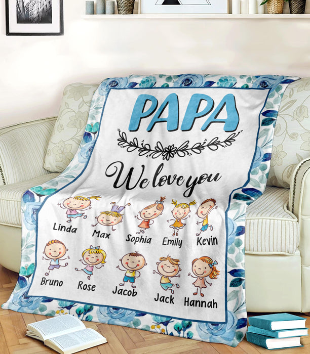 Personalized Blanket To My Grandpa From Grandkid Papa We Love You Flower & Funny Kid Print Custom Grandkids Name