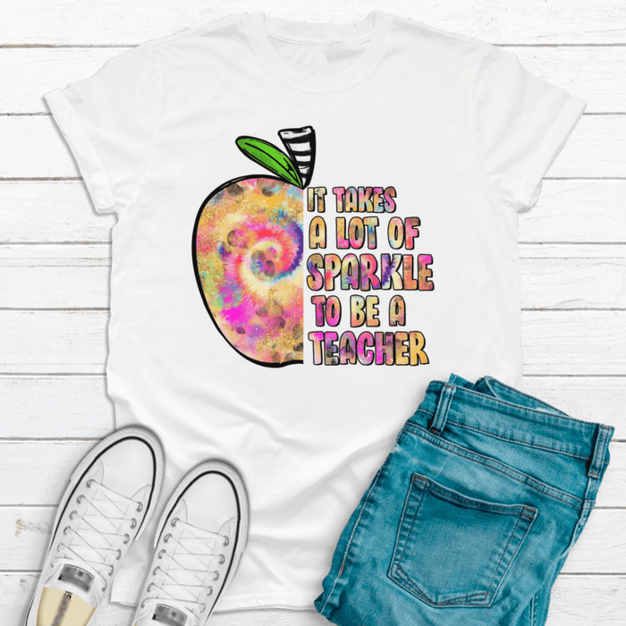 Personalized T-Shirt For Teachers It Takes A Lot Of Tie Dye Apple Design Custom Job Title Back To School Outfit