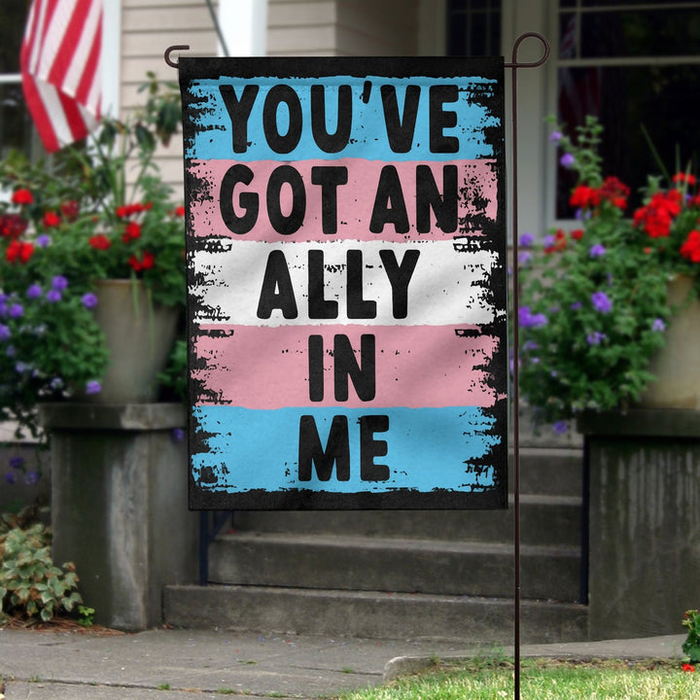 Personalized Pride Flag For LGBT Lesbian Gay Lovers You've Got An Ally Colorful Stripes Design Welcome Garden Flag