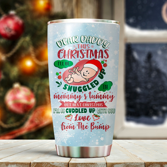 Personalized Tumbler Gifts For 1st Time Dad Snowflakes Red Plaid Santa Hat Custom Name Travel Cup For First Christmas