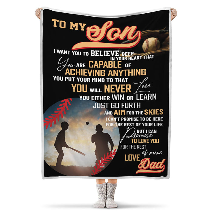 Personalized Premium Blanket To My Son You Are Capable Of Achieving Anything From Mom Custom Name Baseball Throw Blanket