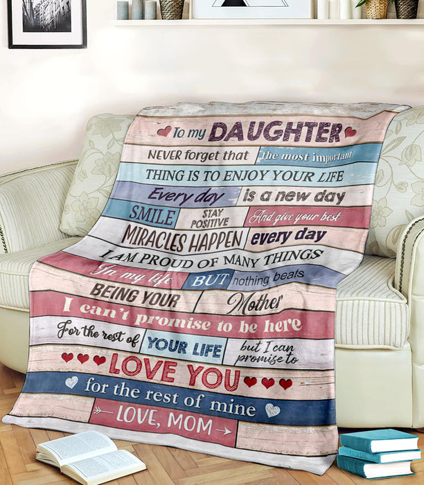 Personalized To My Daughter Blanket From Mom B=Never Forget That The Most Important Thing Vintage Wooden Background