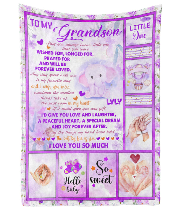 Personalized To My Grandson Blanket From Grandpa Grandma Cute Elephant Joy Forever After Custom Name Gifts For Christmas