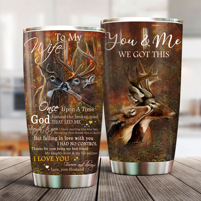 Personalized To My Wife Tumbler From Husband Deer Couple God Blessed Broken Road Custom Name Travel Cup Christmas Gifts