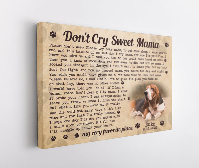 Personalized Memorial Canvas Wall Art For Loss Of Pet I'll Snuggled Up Inside Your Heart Pawprints Custom Name & Photo