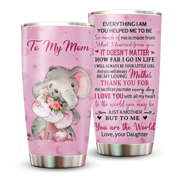 Personalized Tumbler To Mommy Floral Elephants You're The World Gifts For Mom Custom Name Travel Cup For Birthday