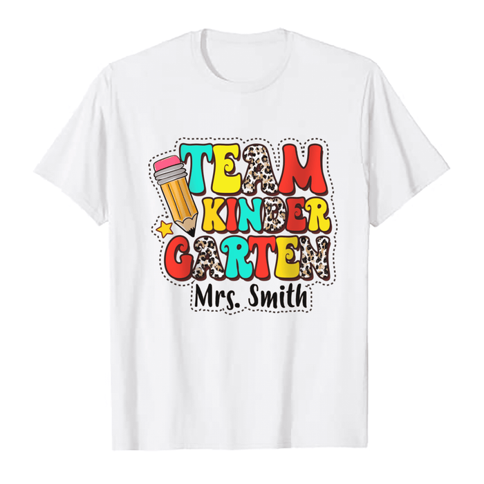 Personalized T-Shirt For Teacher Leopard Pencil Team Kindergarten Custom Name Grade Level Shirt Gifts For Back To School