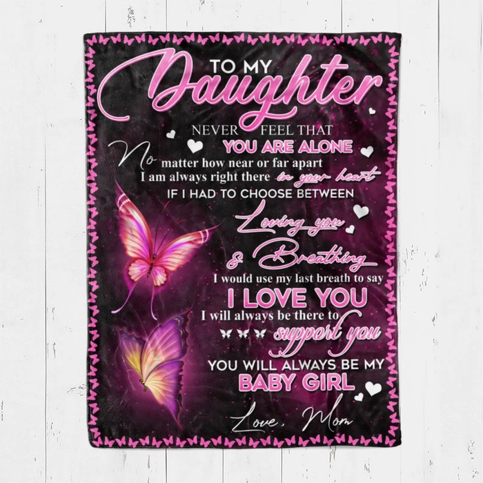 Personalized Lovely Sherpa Blanket To My Daughter Lighting Pink Butterflies Design Print Customized Name Throws