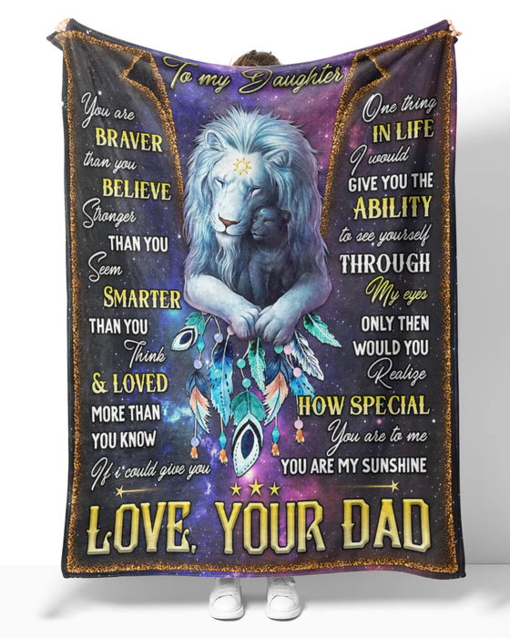 Personalized Premium Fleece Blanket To My Daughter Boho Lion Hugged Sherpa Blankets Custom Name