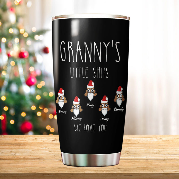 Personalized Tumbler For Grandma From Grandkids Granny's Little Shits Santa's Hat Custom Names Travel Cup For Christmas