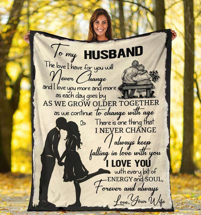 Personalized Growing Old Together Blanket To My Husband Romantic Kissing Couple Valentine Blankets Custom Name