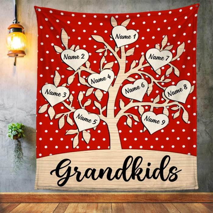 Personalized Blanket For Grandma Grandpa From Grandson Granddaughter Family Tree Heart Printed Custom Grandkids Names