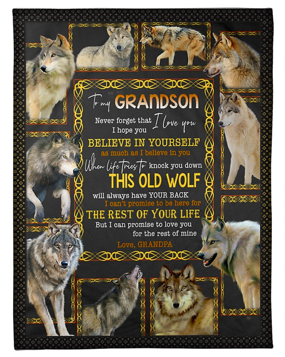 Personalized To My Grandson Blanket From Grandparents Wolf Never Forget That I Love You Custom Name Gifts For Birthday
