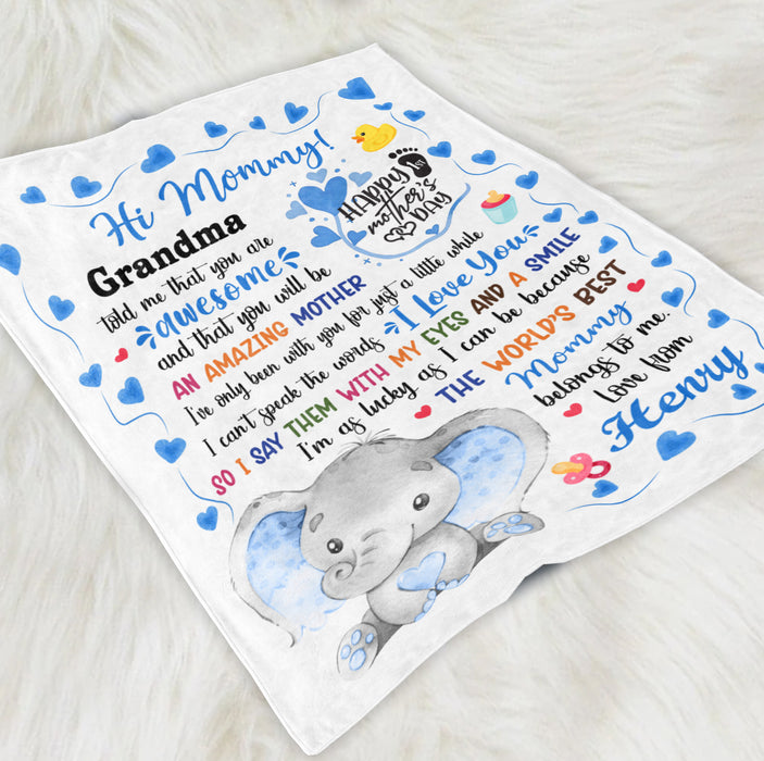Personalized Blanket For New Mom Blue Elephant I'm As Lucky As Can Be Custom Name Gifts For First Mothers Day Birthday