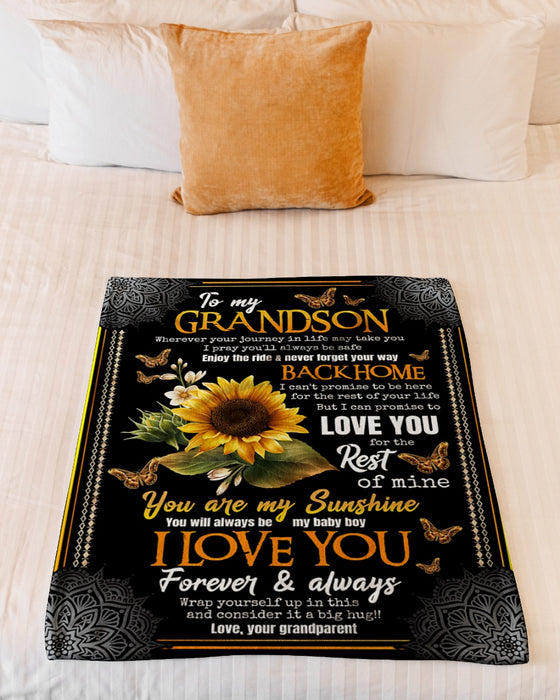 Personalized To My Grandson Blanket From Grandpa Grandma Sunflower Always Be My Baby Boy Custom Name Gifts For Birthday