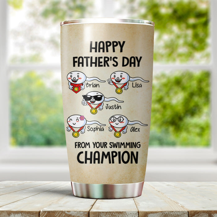 Personalized To My Dad Tumbler From Son Daughter Funny Swimming Naughty Sperms Custom Name Travel Cup Gifts Bday Gifts