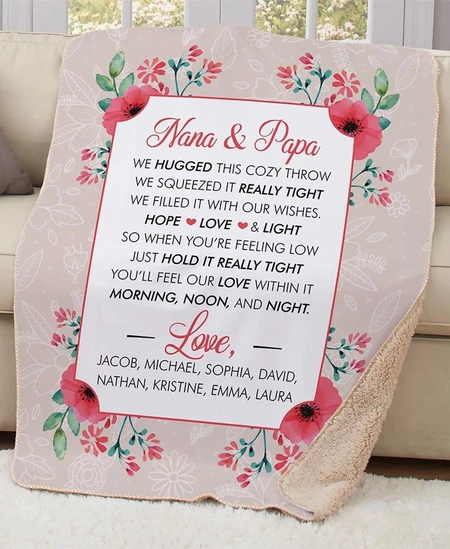 Personalized Rustic Floral Blanket For Grandparents Nana & Papa We Hugged This Blanket Custom Grandkids Name