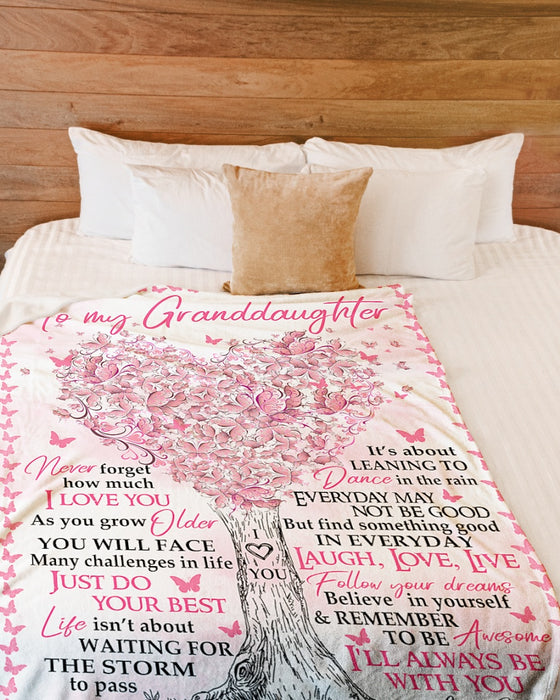 Personalized To My Granddaughter Blanket From Grandparents Follow Your Dream Butterflies Heart Tree Custom Name