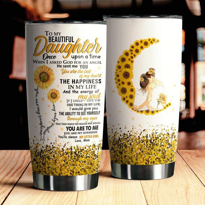 Personalized Tumbler To My Daughter Gifts From Mom Sunflower Moon You Are The Happiness Custom Name Travel Cup 20oz
