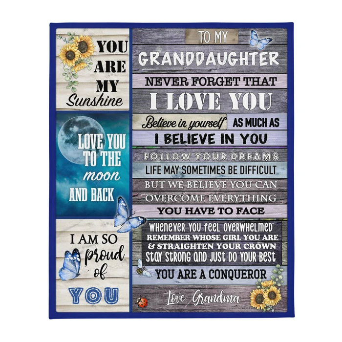 Personalized To My Granddaughter Blanket From Grandma Never Forget That I Love You Butterflies & Sunflower Printed