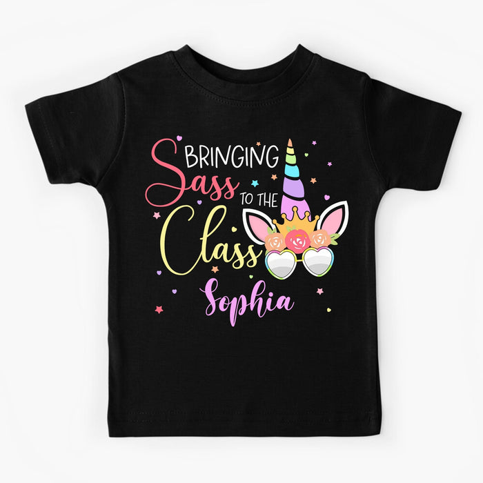 Personalized T-Shirt For Kids Bringing Sassy Unicorn With Glasses Design Custom Name Level Back To School Outfit