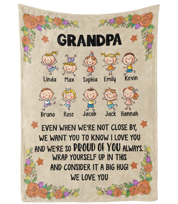 Personalized Blanket To My Grandpa From Grandkid We Squeezed It Really Tight Flower Printed Custom Grandkids Name