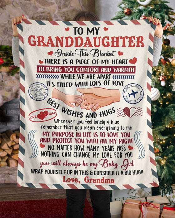 Personalized To My Granddaughter Blanket From Grandparents Vintage Hand In Hand Airmail Letter Custom Name Xmas Gifts