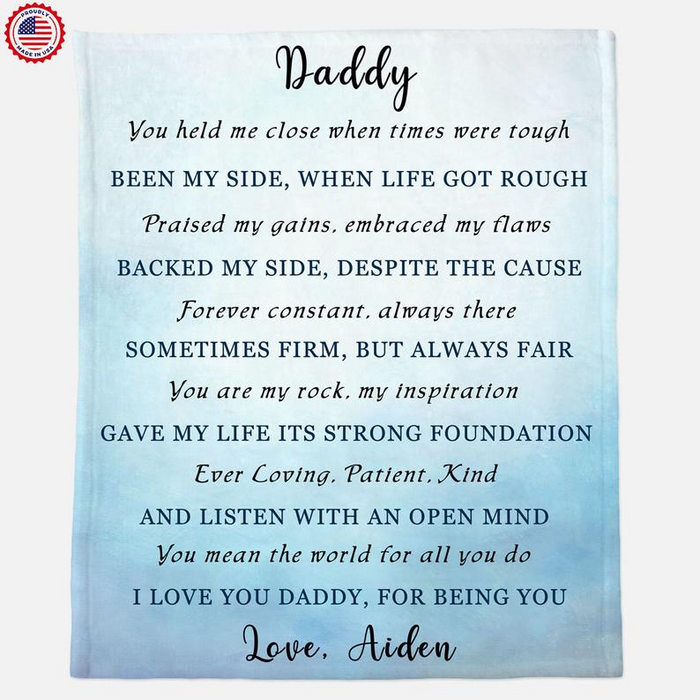 Personalized Letter Blue Fleece Blanket To My Daddy Father From Daughter Son Been My Side Customized Name