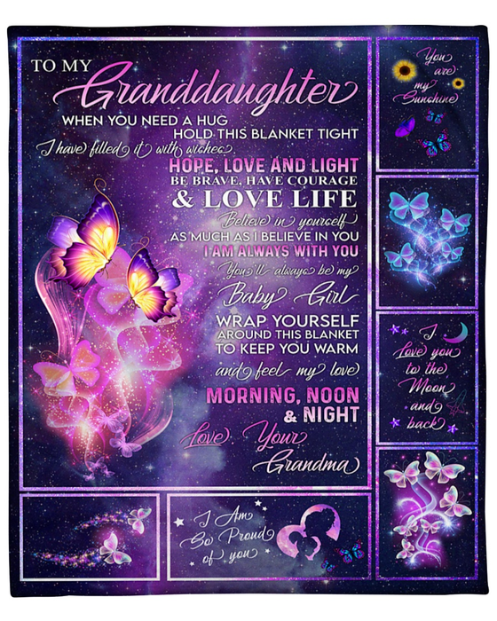 Personalized To My Granddaughter Blanket From Grandma When You Need A Hug Hold This Blanket Tight Butterfly Printed