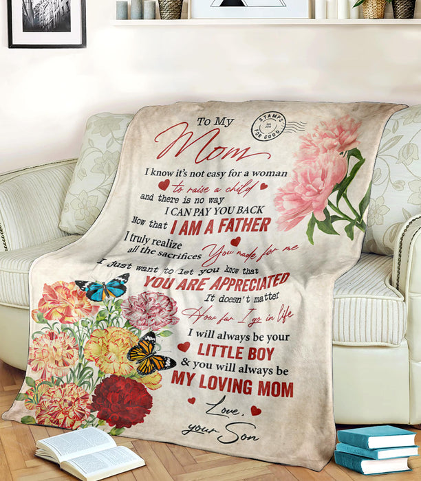 Personalized To My Mom Blanket From Son Flower & Butterfly Printed It'S Not Easy For A Woman To Raise A Child