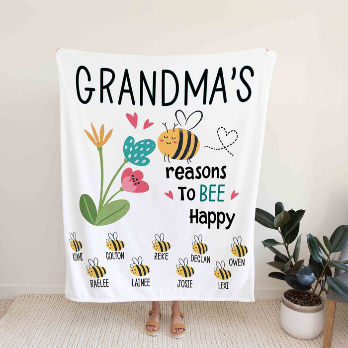 Personalized To My Grandma Blanket From Grandkids Nana's Reasons To Bee Happy Flowers Custom Name Gifts For Thanksgiving