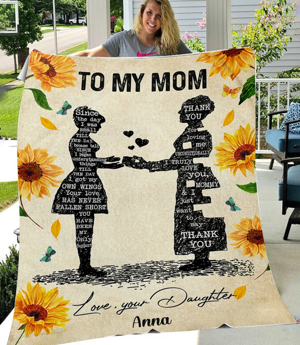 Personalized Puzzle Fleece Blanket To My Mom Sunflower Printed Blanket For Mothers Day Custom Name