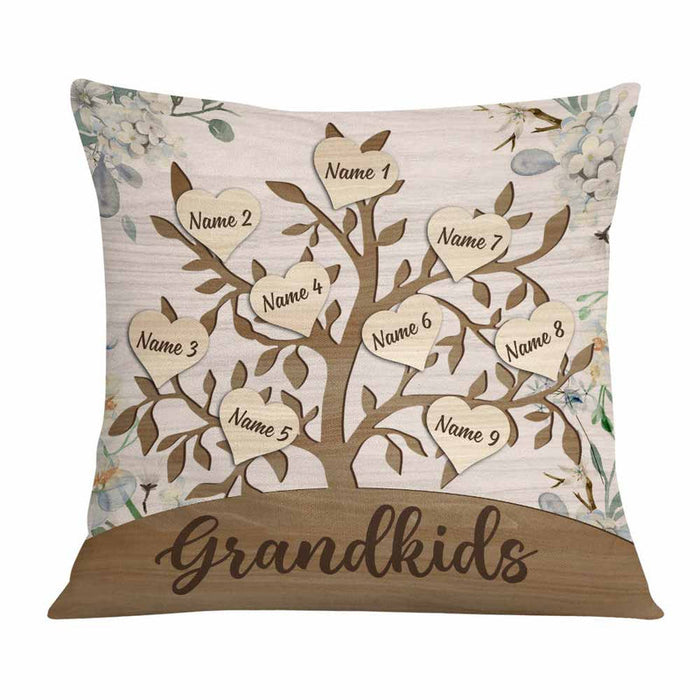 Personalized Square Pillow Gifts For Grandma Wooden Tree Leaves Hearts Custom Grandkids Name Sofa Cushion For Christmas