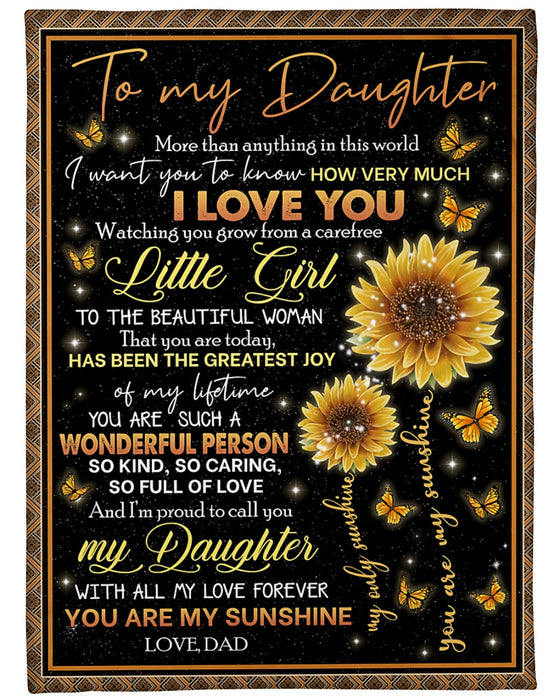 Personalized Blanket To My Daughter From Dad My Love Sunflower & Butterfly Print Star Night Background Custom Name