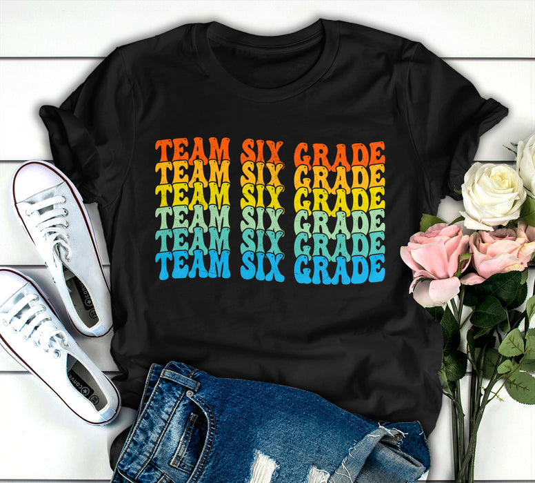 Personalized T-Shirt For Teachers Team Sixth Grade Colorful Design Custom Name & Grade Level Back To School Outfit