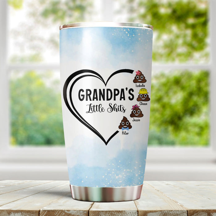 Personalized Tumbler For Grandpa From Grandkids Funny Little Shits Hearts Multi Theme Custom Name Travel Cup Xmas Gifts