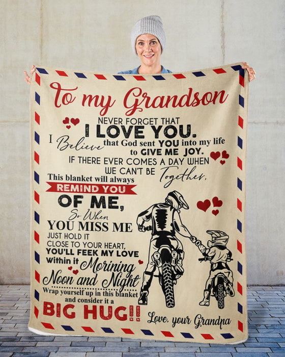 Personalized To My Grandson Blanket From Grandpa Motorbike Lovers Never Forget That I Love You Letter Blanket