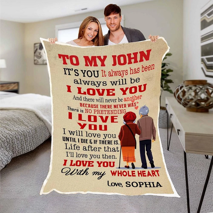 Personalized Fleece Blanket To My Husband From Wife I Love You With My Whole Heart Custom Name Old Couple Print