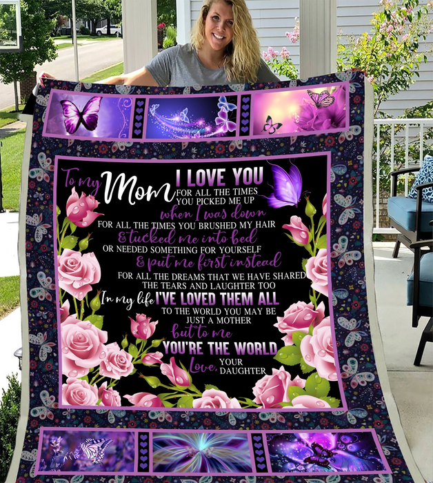 Personalized To My Mom Fleece Blanket From Daughter I Love You For All The Time Roses And Butterflies Sherpa Blanket