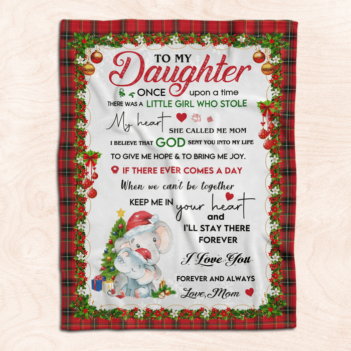 Personalized To My Daughter Blanket From Parents Plaid Cute Elephant Snowflake Wreath  Custom Name Gifts For Christmas