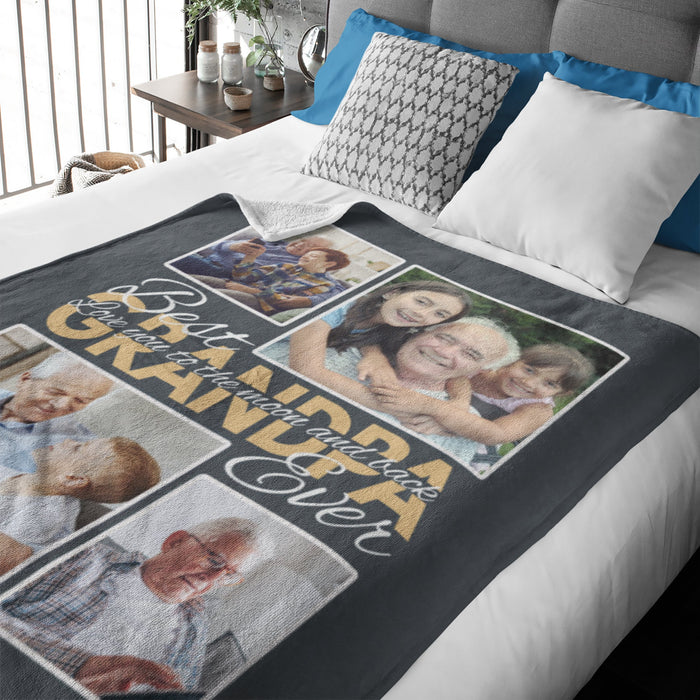 Personalized Blanket Gifts For Grandpa From Grandchildren Love You To Moon & Back Funny Custom Photo Collage For Xmas